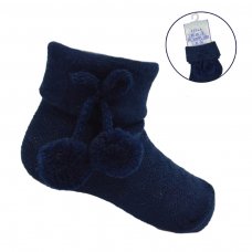 S10-N: Navy Pom Pom Ankle Socks (0-24 Months)